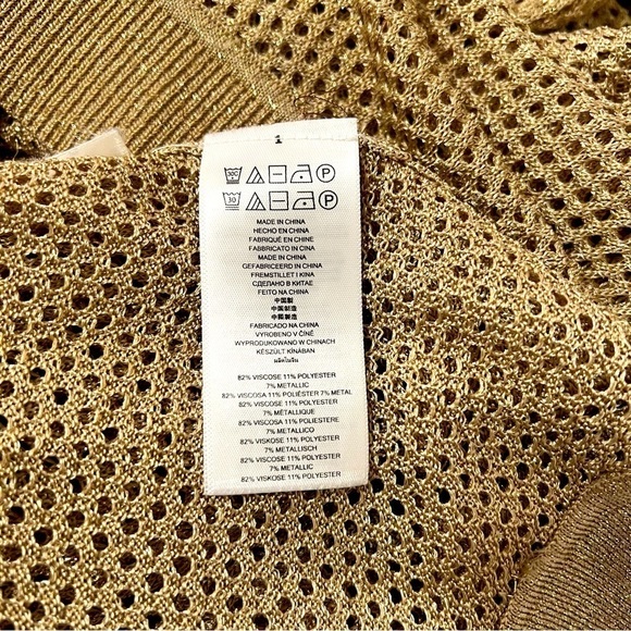 MICHAEL KORS Metallic Gold Knit Kaftan Poncho Med Business Casual EUC Designer - Picture 11 of 14